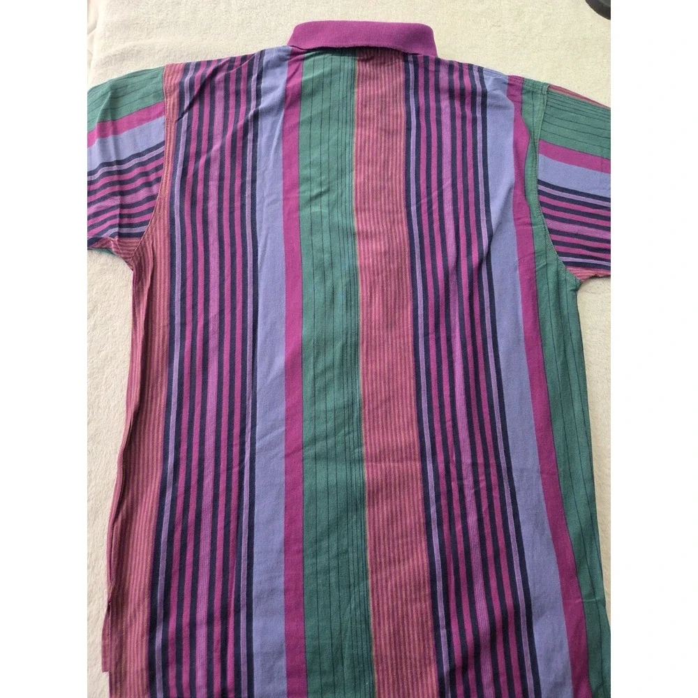 Vintage 90s Alexander Julian Polo Shirt Medium Bold Striped Granpa Core - Picture 3 of 5